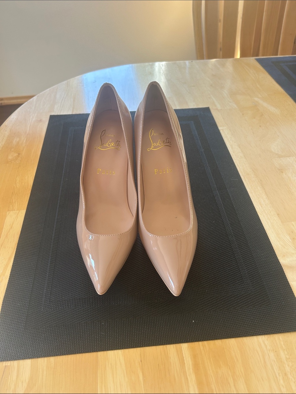 Red Bottom Patent Nude Pointed-Toe Heels